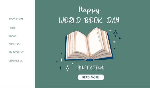 Vector illustration of Banner template for world book day. Landing page with open book.