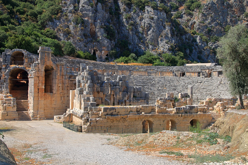The photo was taken in Turkey. The picture shows the entrance to the ancient theater in the ancient city of Myra.