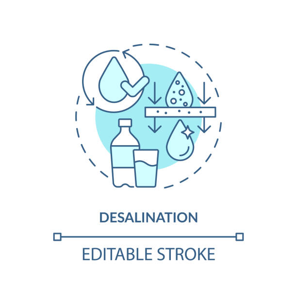 ilustraciones, imágenes clip art, dibujos animados e iconos de stock de icono de concepto turquesa desalinización - desalination