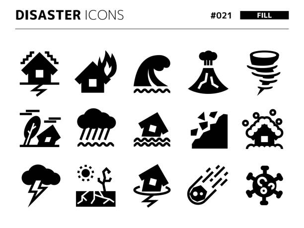 stockillustraties, clipart, cartoons en iconen met fill style icon set related to disaster_021 - tyfoon