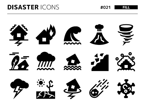 Fill style icon set related to disaster_021