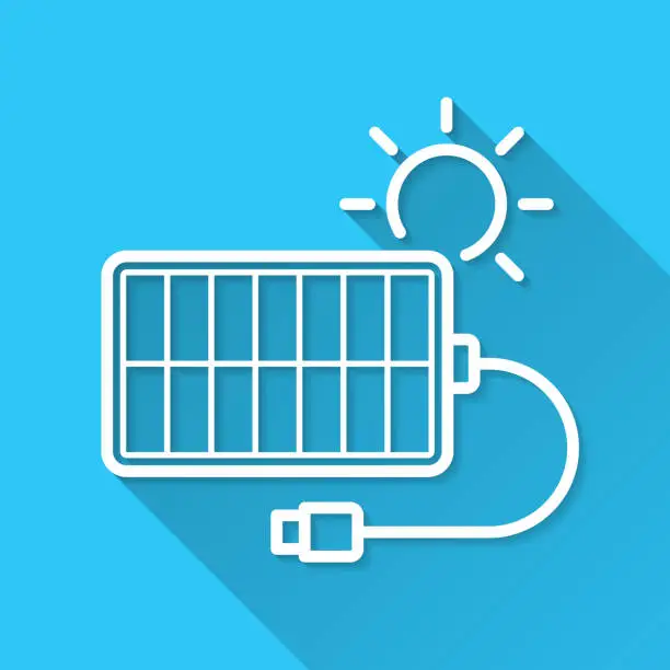 Vector illustration of Solar charger. Icon on blue background - Flat Design with Long Shadow