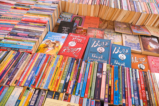 13 March 2023, Pune, India - Stall of books at local market, Wide Variety of Books For Sale.