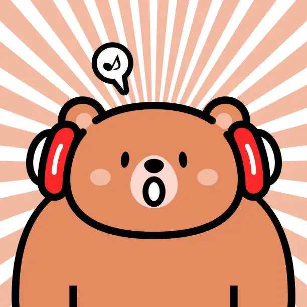 Vector illustration of Cute character design of a brown bear wearing headphones