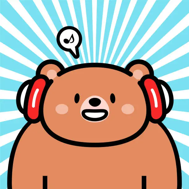 Vector illustration of Cute character design of a brown bear wearing headphones