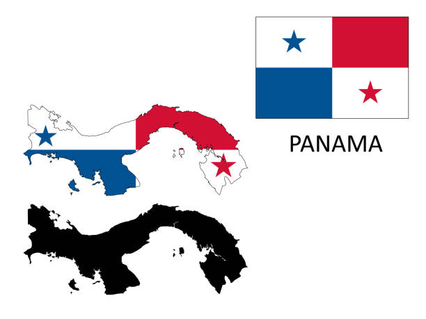 panama flag and map illustration vector panama flag and map illustration vector. Black and white map and map with flag. panamanian flag stock illustrations