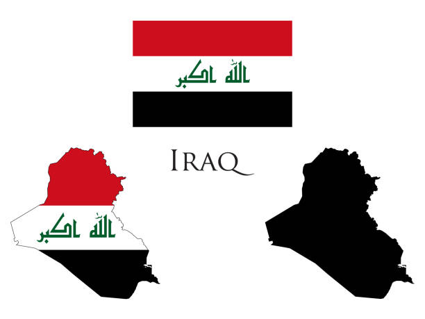 iraq flag and map illustration vector iraq flag and map illustration vector. Black and white map and map with flag. iraqi flag stock illustrations