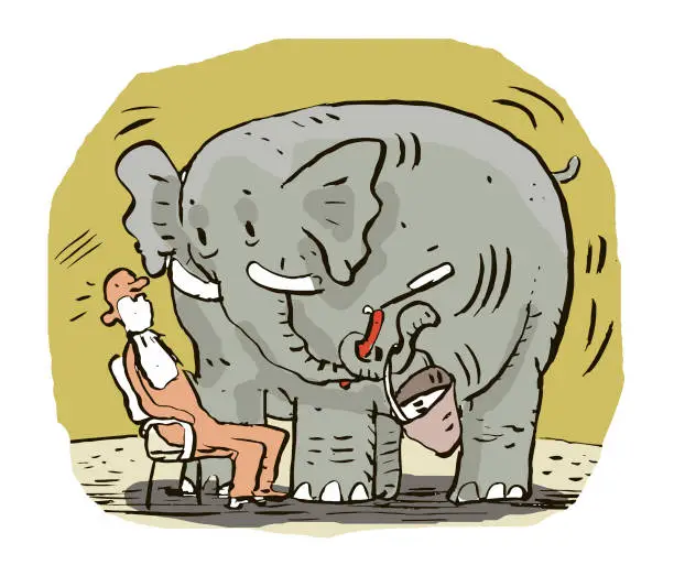 Vector illustration of Elephant Barber Shaves Man With Razor