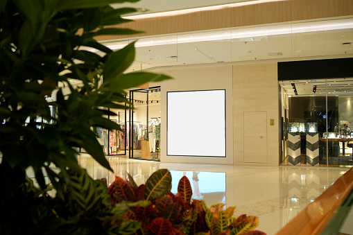 busy shopping mall, long exposure time, shoppers moving are deliberately blurred