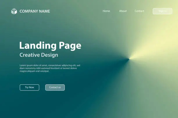 Vector illustration of Landing page Template - Green abstract background with radial gradient