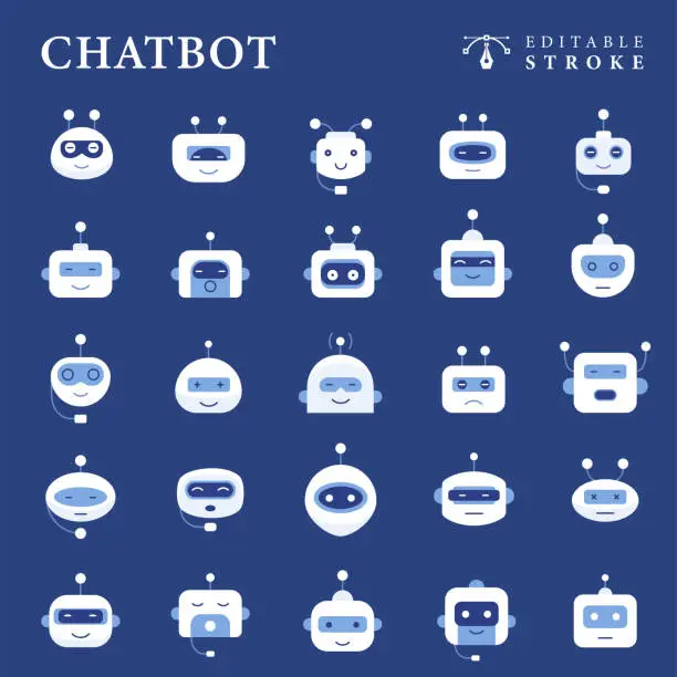 Vector illustration of Chatbot. Robot Icon Set. Artificial Intelligence Line Icons. Editable Stroke.