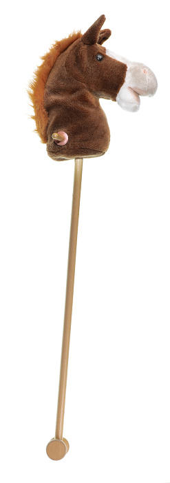 vintage horse toy on wooden stick isolated on white background