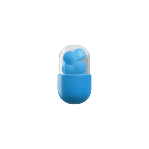 istock Realistic medical capsule with blue round filler 3D style 1477402469