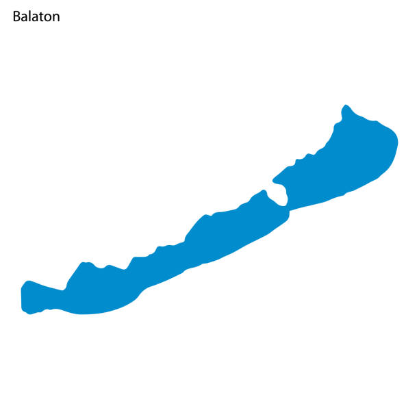 Blue outline map of Balaton Lake, Isolated vector siilhouette Blue outline map of Balaton Lake, Isolated vector siilhouette on white background lake balaton stock illustrations