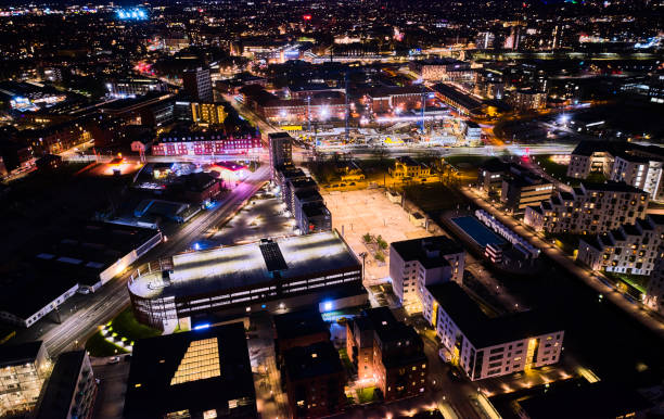 istock Aerial view of traffic at night 1477404953