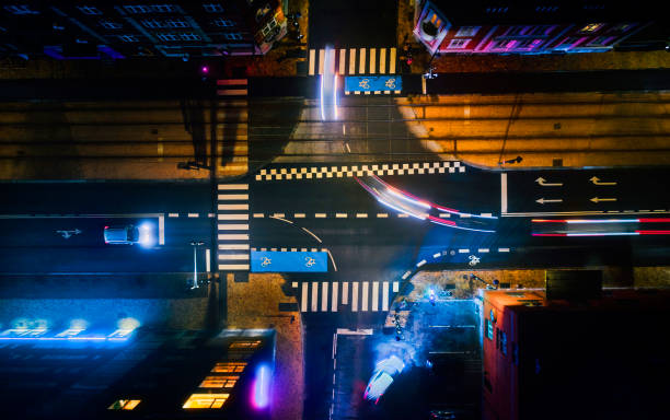 istock Aerial view of traffic at night 1477405086