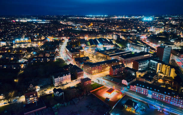 istock Aerial view of traffic at night 1477405159