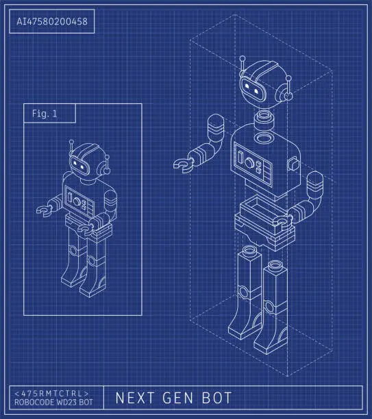 Vector illustration of Blueprint of a Robot Toy Assembly Instructions