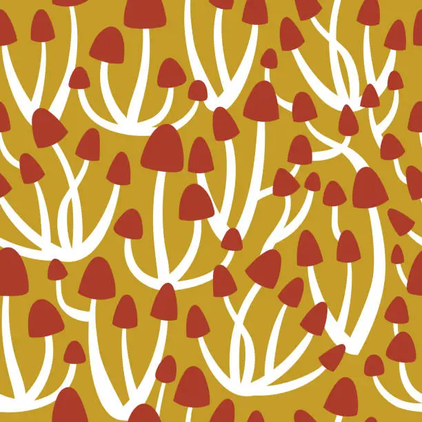 Vector illustration of vector seamless pattern with mushrooms yellow bc
