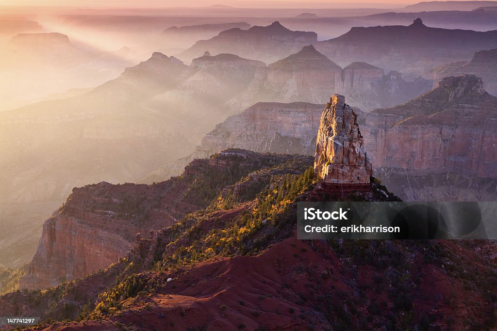 Mt Hayden Dawn Grand Canyon sunrise as seen from Imperial Point on the North Rim. Arizona Stock Photo