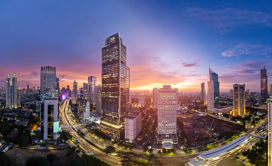 Sunset in Jakarta, the capital city of indonesia. Jakarta is the largest economy driven in Indonesia.