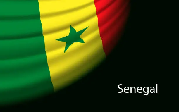 Vector illustration of Wave flag of Senegal on dark background.