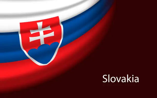 Vector illustration of Wave flag of Slovakia on dark background. Banner or ribbon vector template
