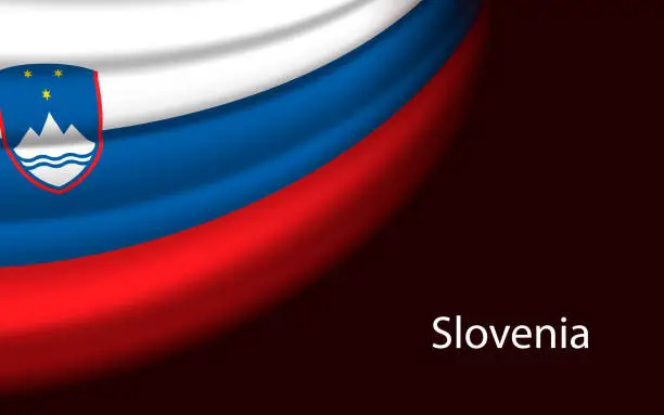 Vector illustration of Wave flag of Slovenia on dark background. Banner or ribbon vector template