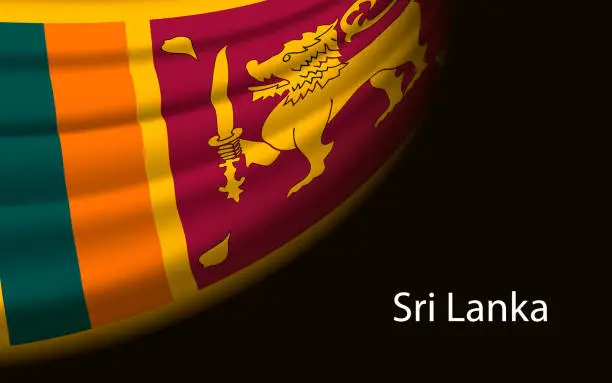 Vector illustration of Wave flag of Sri Lanka on dark background. Banner or ribbon vector template