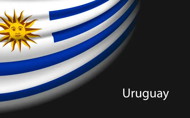 Vector illustration of Wave flag of Uruguay on dark background.