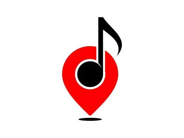 Vector illustration of Red pin location with music note