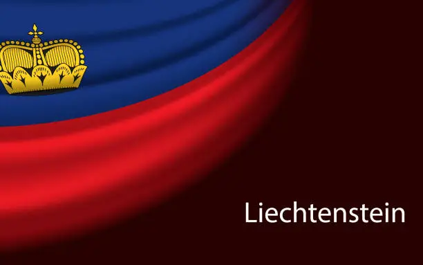 Vector illustration of Wave flag of Liechtenstein on dark background. Banner or ribbon vector template