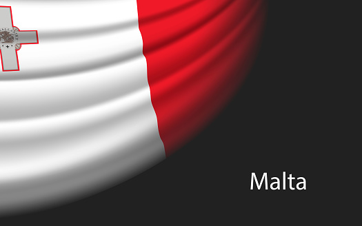 Wave flag of Malta on dark background. Banner or ribbon vector template for independence day