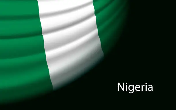 Vector illustration of Wave flag of Nigeria on dark background.