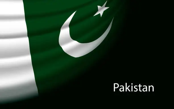 Vector illustration of Wave flag of Pakistan,on dark background. Banner or ribbon vector template