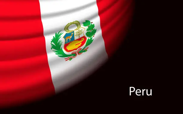 Vector illustration of Wave flag of Peru on dark background.