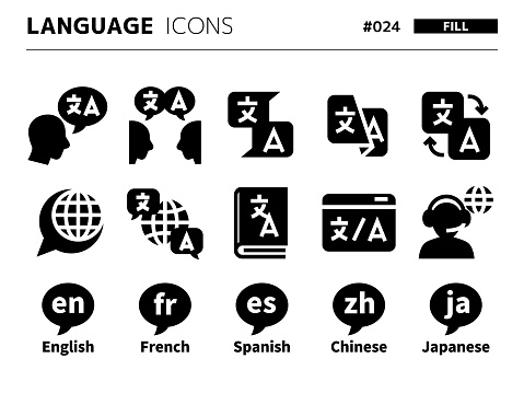 Fill style icon set related to language_024