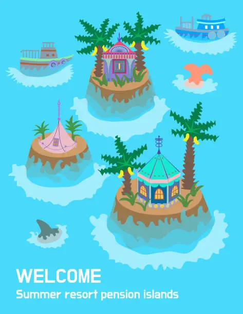 Vector illustration of [Vector] Illustration of tropical islands with unique resort pensions 02