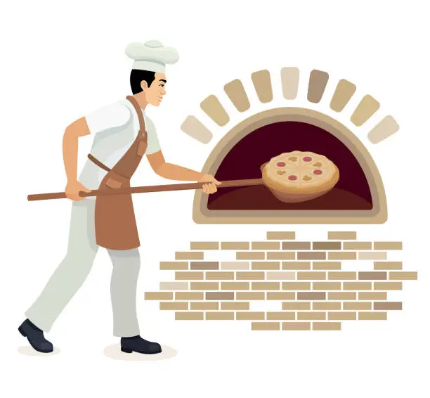 Vector illustration of Italian Chef Cooking Pizza .