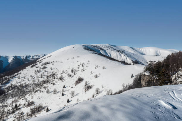 View from Majerova skala hill in winter Velka Fatra mountains in Slovakia stock photo