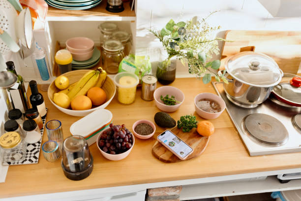 istock Nutrition app on the kitchen countertop and fresh produce 1477430202
