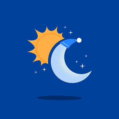 Moon and sun. Day and night. Vector flat illustration on the background.