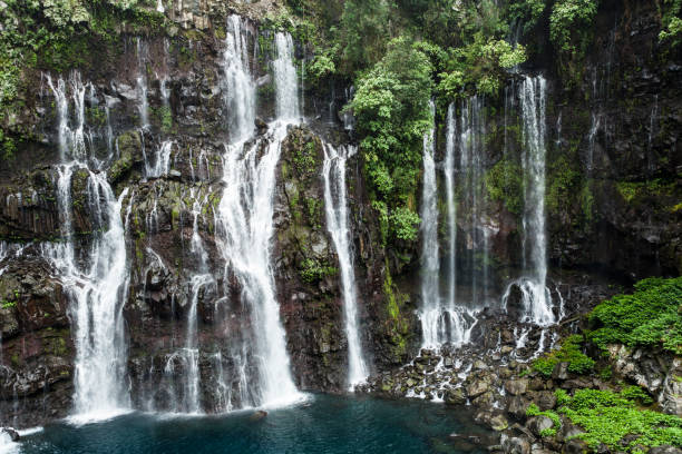 langevin waterfalls, reunion island stock photo