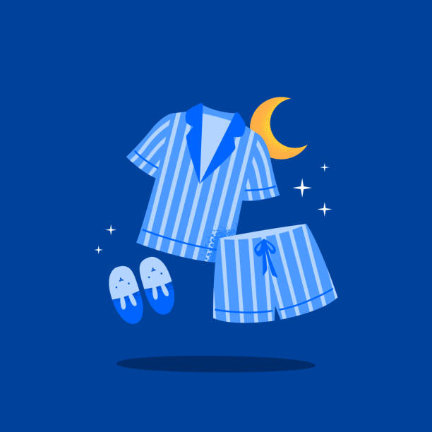 Cute and comfortable pajamas for better sleep. Relaxation, healthy sleep concept. Vector flat illustration on the background. Cute and comfortable pajamas for better sleep. Relaxation, healthy sleep concept. Vector flat illustration on the background. pyjamas stock illustrations