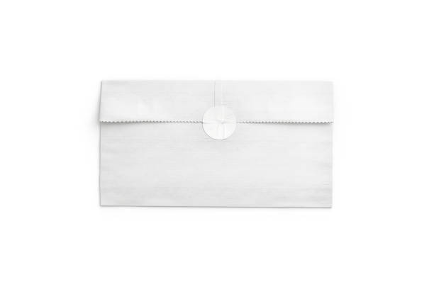 istock Blank white rectangle paper bag with sticker mockup, top view 1477435352
