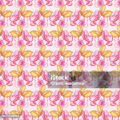 istock Watercolor seamless pattern, floral background. Pastel pink and yellow sakura flowers. Childish textile design. Abstract wallpaper 1477438143