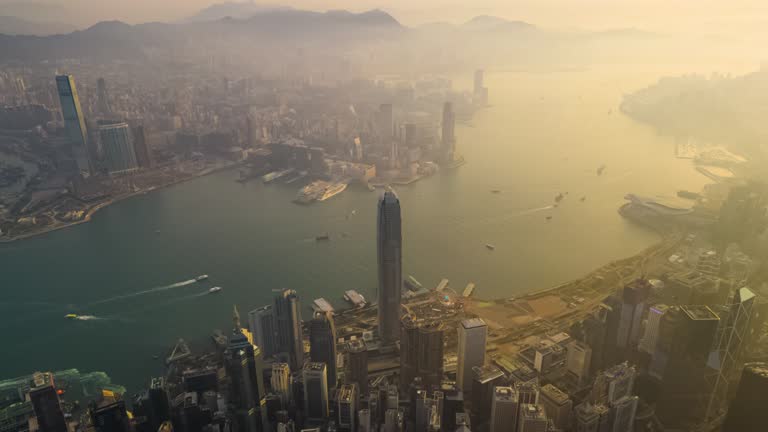 Hyperlapse of Hong Kong urban skyline in sunrise