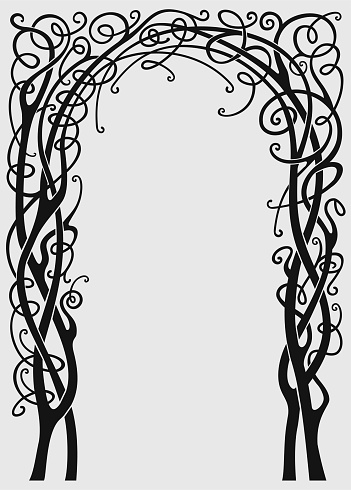 Silhouette arch of vine isolate pattern forging. Vector template. Classic vintage ornament in art nouveau or modern style
