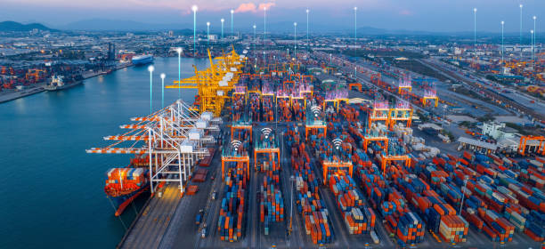 istock Chat AI bot. Ai tech for futurist automatic transportation logistics Cargo Shipping, business virtual graphic Global Internet line connect Chat with AI. hi technology in Ship port. 1477443474