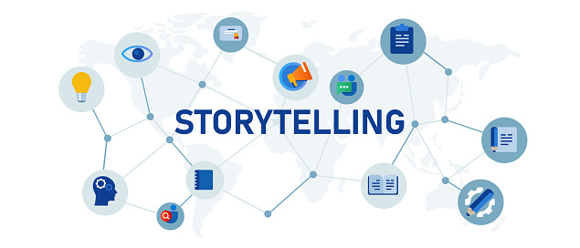 Storytelling concept of knowledge online literature writing content vector